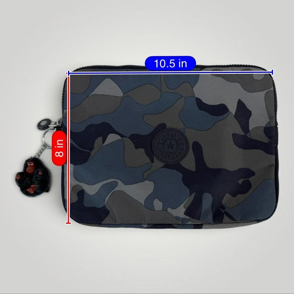 Kipling Tablet Sleeve Blue Camo Nylon Pouch Monkey Keychain K11252-4LT